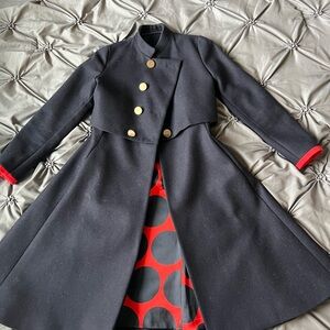 Elegant Wool Coat with Red Accents